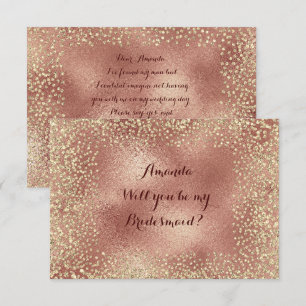Will You Be My Bridesmaid Copper RoseGold Confetti Invitation