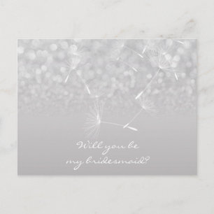 Will You Be My Bridesmaid Dandelion Grey Silver Invitation Postcard