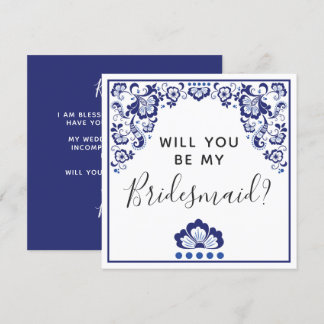 Will You Be My Bridesmaid? Delfts Blauw Delft Blue Invitation
