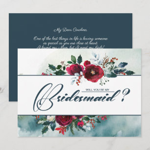 Will you be my Bridesmaid. Dusty Blue   Burgundy Invitation