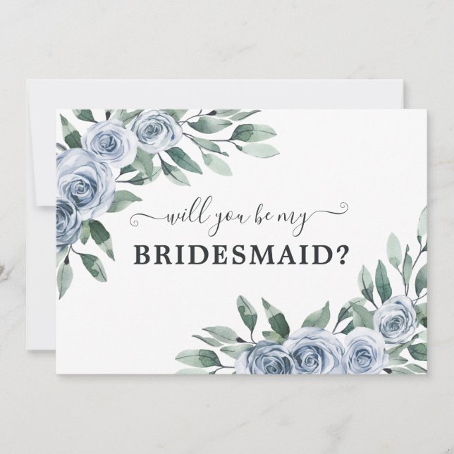 Will You Be My Bridesmaid Dusty Blue Floral Card (Front)