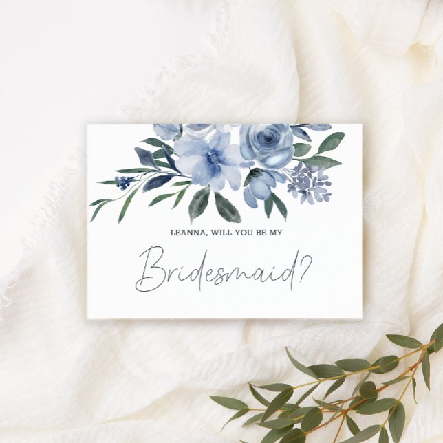 Will You Be My Bridesmaid Dusty Blue Flowers (Creator Uploaded)