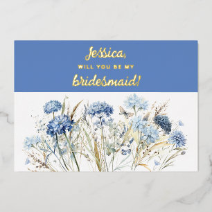 Will You Be My Bridesmaid Dusty Blue Wildflowers