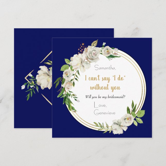 Will You Be My Bridesmaid | Elegant Blue Floral Invitation (Front/Back)
