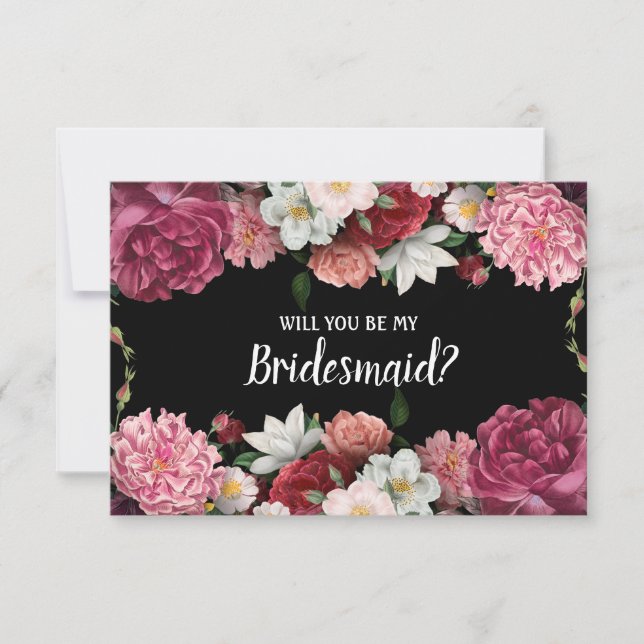 Will You Be My Bridesmaid Elegant Burgundy Flowers (Front)