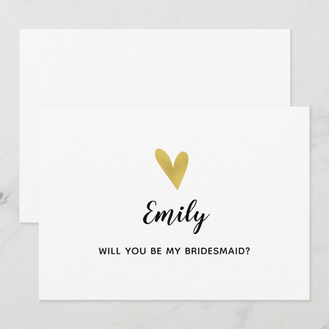 Will You Be My Bridesmaid? Elegant Gold Heart Card (Front/Back)
