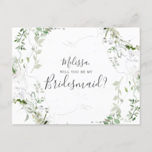 Will You Be My Bridesmaid Elegant Greenery Invitation Postcard