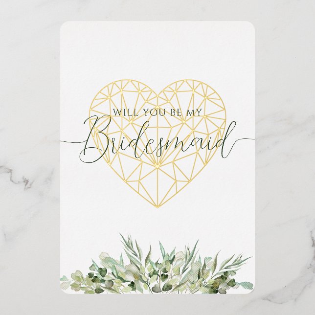 Will You Be My Bridesmaid Elegant Heart Foliage (Front)
