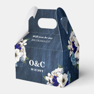Will You Be My Bridesmaid Elegant Navy Blue Floral Favor Box