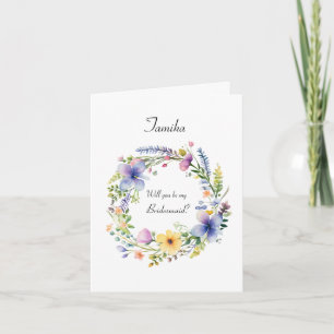 Will You Be My Bridesmaid Elegant Wildflower Boho Invitation