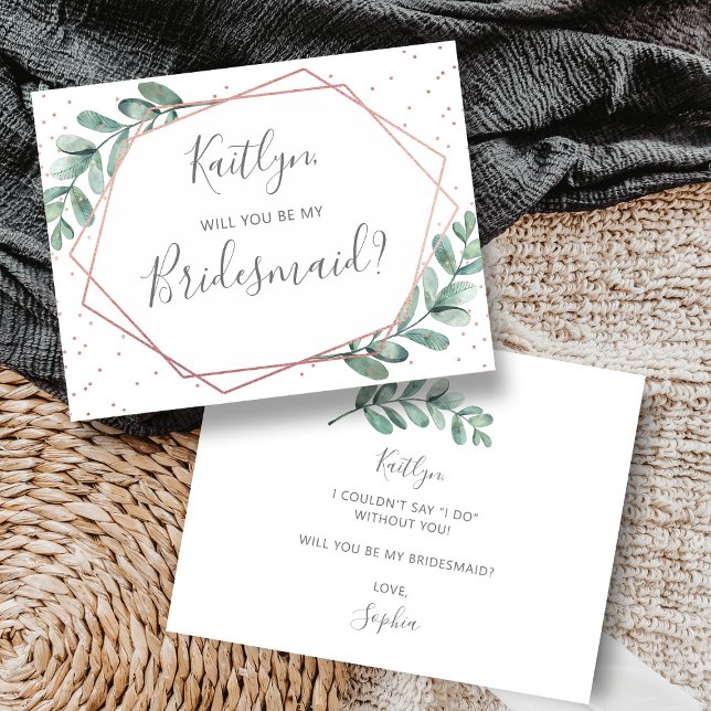 Will You Be My Bridesmaid Eucalyptus Geometric (Creator Uploaded)