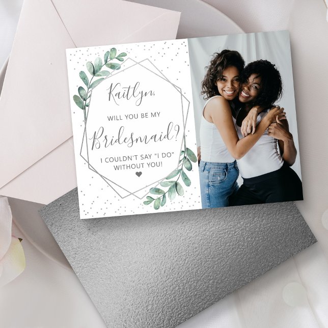 Will You Be My Bridesmaid Eucalyptus Geometric Invitation Postcard (Creator Uploaded)