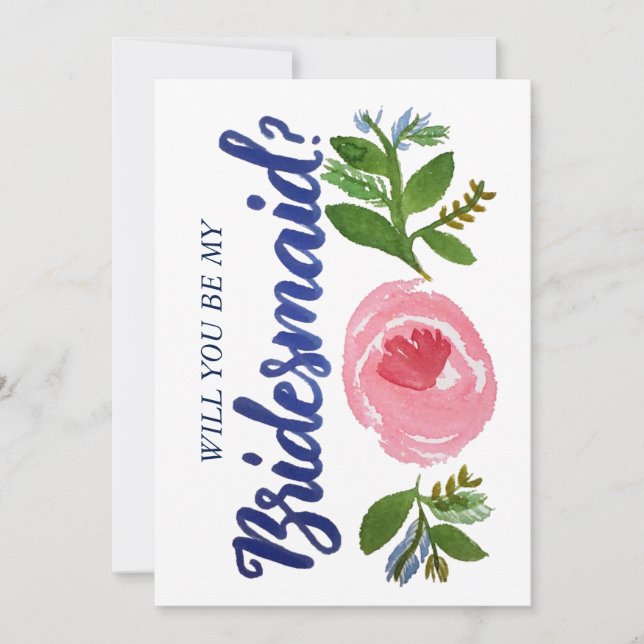Will you be my Bridesmaid? Floral and Blue Card (Front)