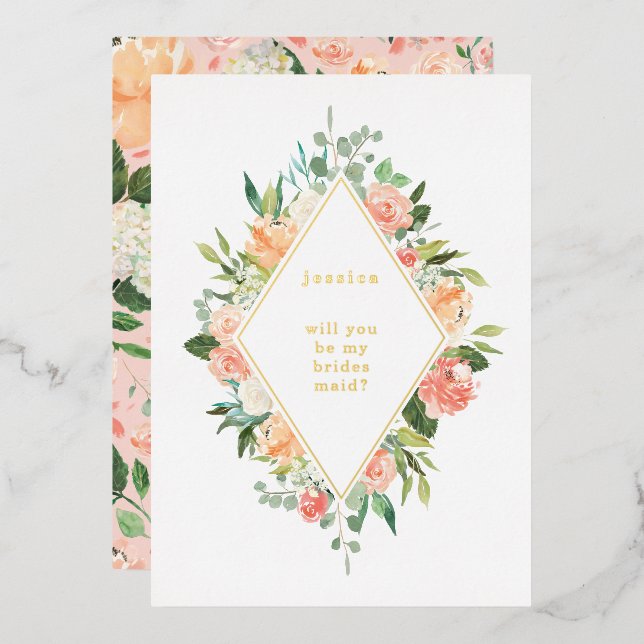 Will You Be My Bridesmaid Floral Gold (Front/Back)
