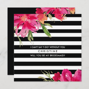 Will you be my Bridesmaid? Fuchsia Black Floral Invitation