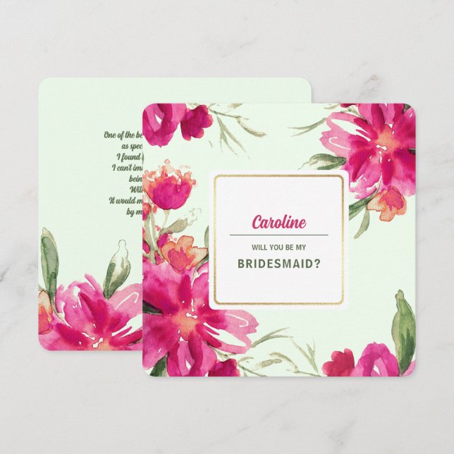 Will you be my Bridesmaid? Fuchsia Floral Invitation (Front/Back)