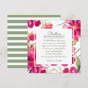 Will you be my Bridesmaid? Fuchsia Green Floral Invitation