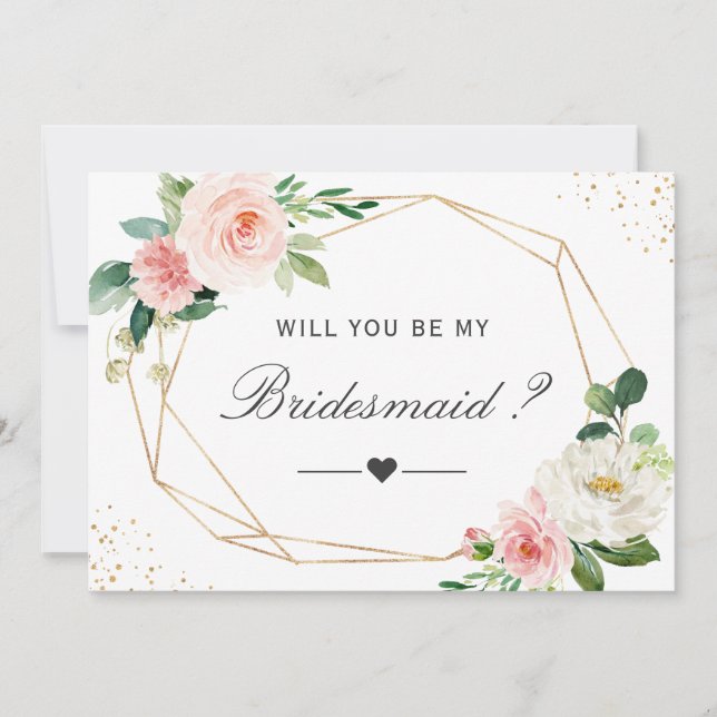 Will You Be My Bridesmaid Geometric Blush Floral Invitation (Front)