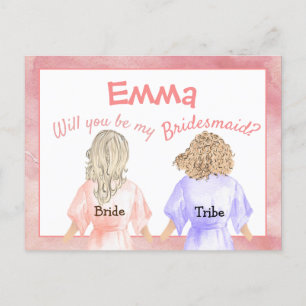 Will You Be My Bridesmaid/Girls Back View/peach Invitation Postcard