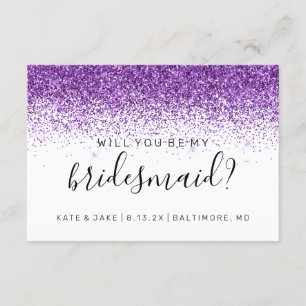 Will You Be My Bridesmaid Glitter Confetti Purple Invitation