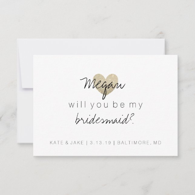 Will You Be My Bridesmaid - Glitter Heart's Fab 2 Invitation (Front)