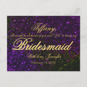 Will You Be My Bridesmaid? Glitter Purple Invitation Postcard
