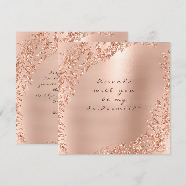 Will You Be My Bridesmaid Glitter Wreath Pink Rose Invitation (Front/Back)