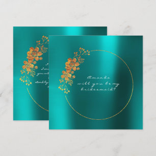 Will You Be My Bridesmaid Gold Aquatic Teal Invitation