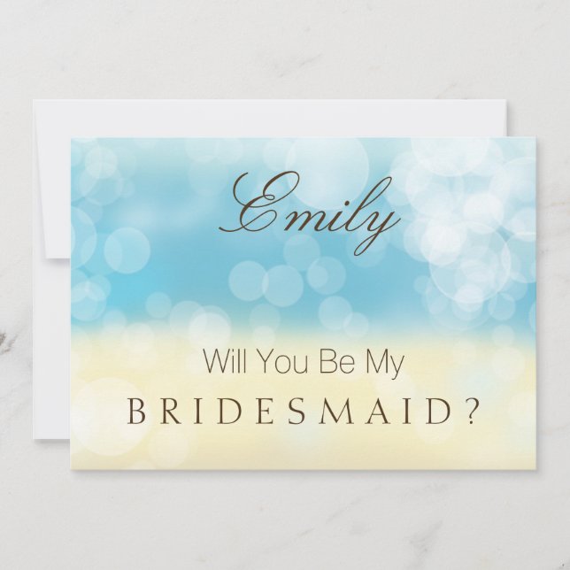 Will You Be My Bridesmaid Gold Blue Glitter Invitation (Front)