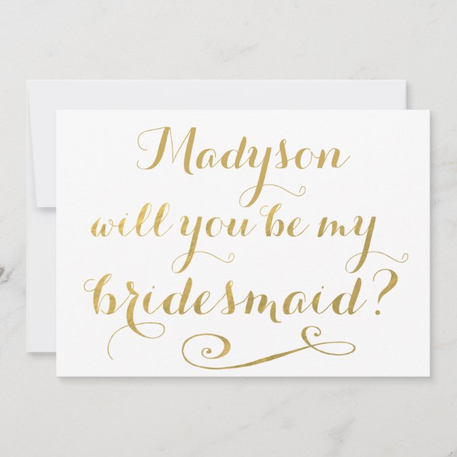 Will You Be My Bridesmaid Gold Calligraphy Invitation (Front)