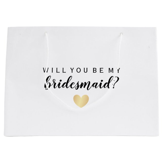 Will You Be My Bridesmaid Gold Confetti Heart Large Gift Bag (Front)
