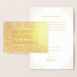Will You Be My Bridesmaid Gold Dahlia Elegant Card