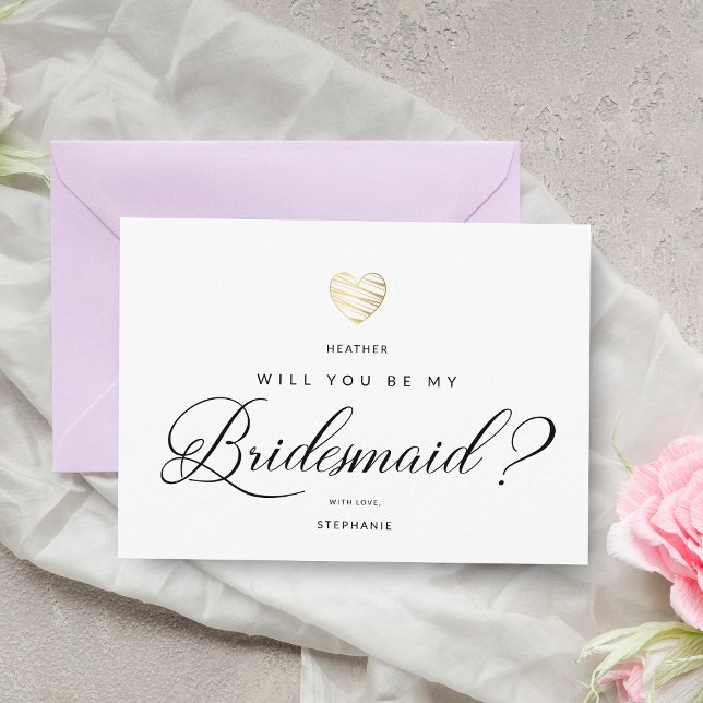 Will You Be My Bridesmaid Gold Effect Heart Postcard (Creator Uploaded)