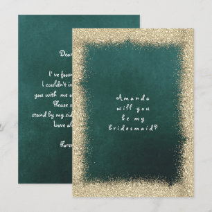 Will You Be My Bridesmaid Gold Glitter Cali Green Invitation
