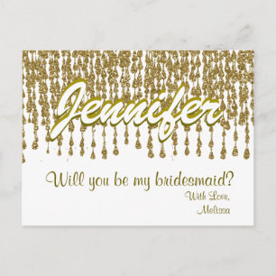Will You Be My Bridesmaid   Gold Glitter Look Invitation Postcard