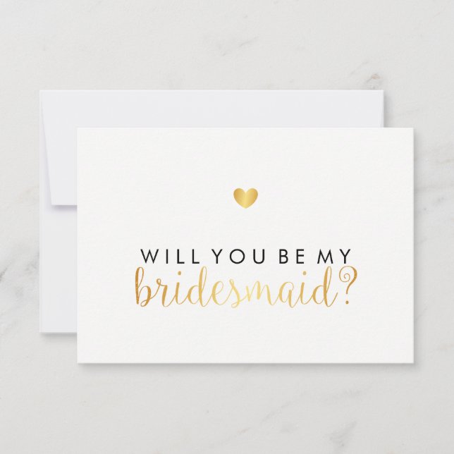 WIll You Be My Bridesmaid - Gold Heart Script Fab Invitation (Front)