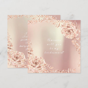 Will You Be My Bridesmaid Gold Pink Rose Wreath Invitation