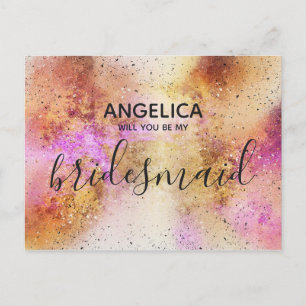 Will you be my bridesmaid gold pink sky invitation postcard
