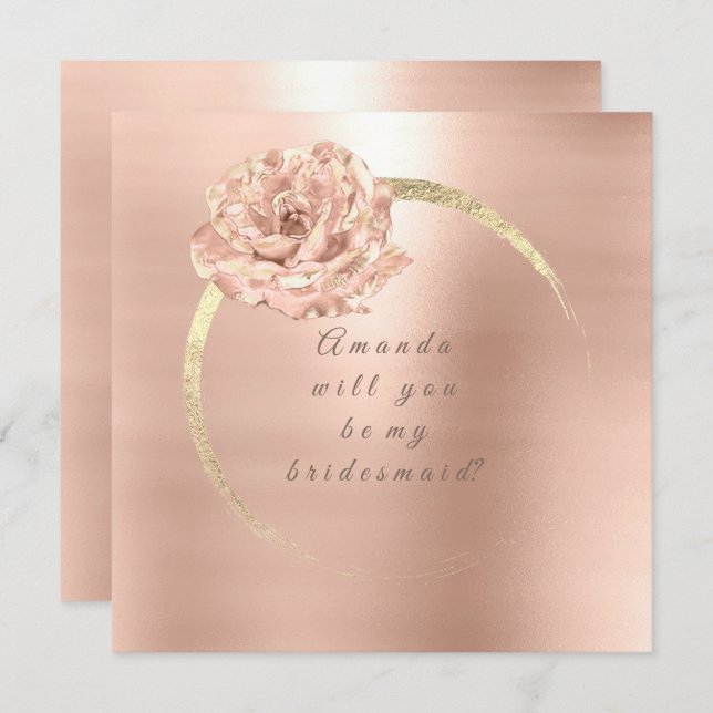 Will You Be My Bridesmaid Gold Rose Peach Blush Invitation (Front/Back)
