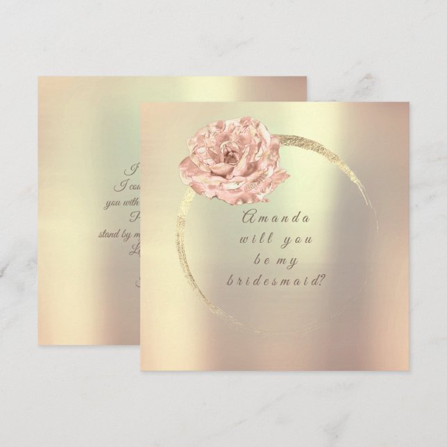 Will You Be My Bridesmaid Gold Rose Peach Coral Invitation (Front/Back)