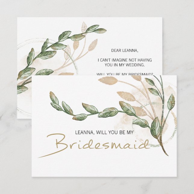 Will You Be My Bridesmaid Gold Sage Green Floral (Front/Back)