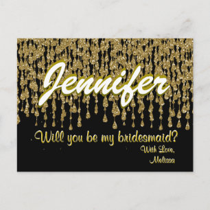 Will You Be My Bridesmaid   Gold Sparkle Look Invitation Postcard