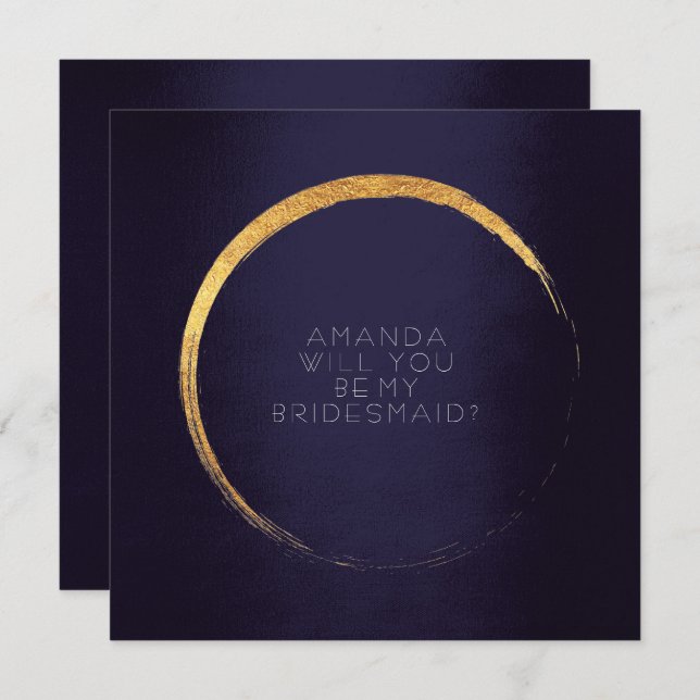 Will You Be My Bridesmaid Golden Circle Navy Invitation (Front/Back)