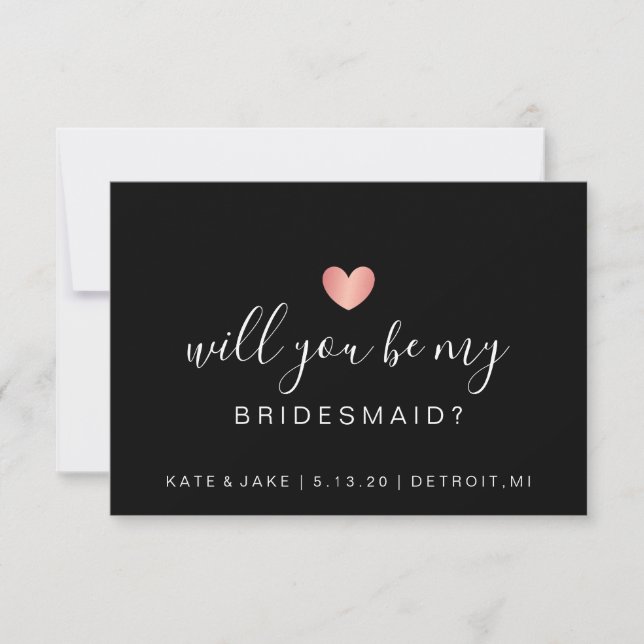 Will You Be My Bridesmaid - Heart Pink Black Invitation (Front)