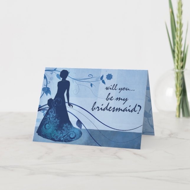 Will you be my bridesmaid in blue invitation (Front)