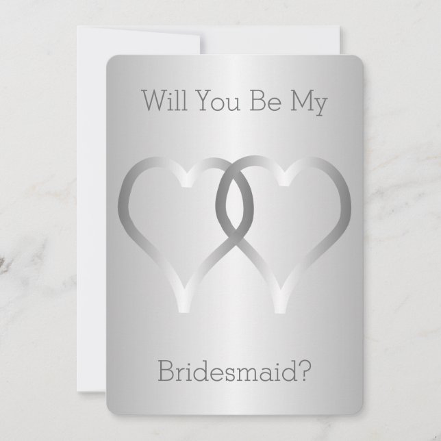 Will You Be My Bridesmaid Invitation Silver Hearts (Front)