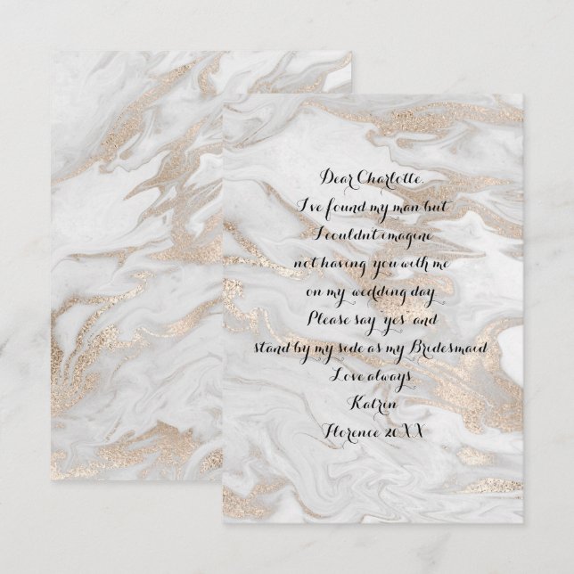 Will You Be My Bridesmaid Marble White Pearl Ivory Invitation (Front/Back)