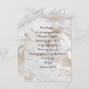 Will You Be My Bridesmaid Marble White Pearl Ivory Invitation