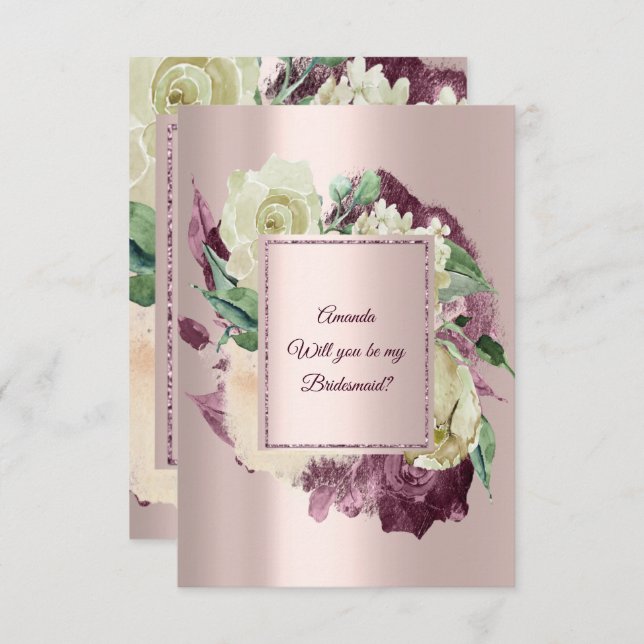 Will You Be My Bridesmaid Marsala Ivory Rose Gold Invitation (Front/Back)