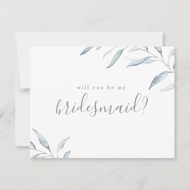 Will you be my bridesmaid minimal dusty greenery invitation (Front)